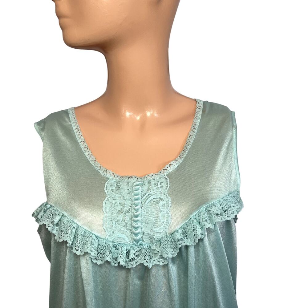 VTG 60s Handmade Blue Nylon Lace Trim Pleated Nightgown M Coquette Cottagecore - Picture 13 of 17